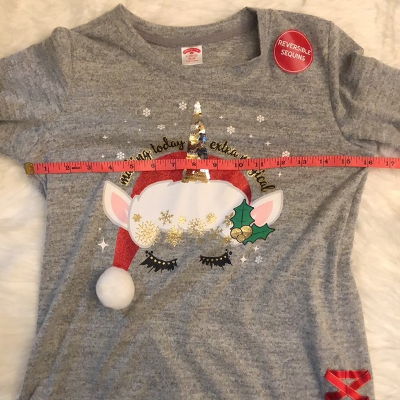 NWT Girl's Plus Size L (10-12) Christmas Sweater w/ Unicorn, Glitter, Snowball - Picture 10 of 12